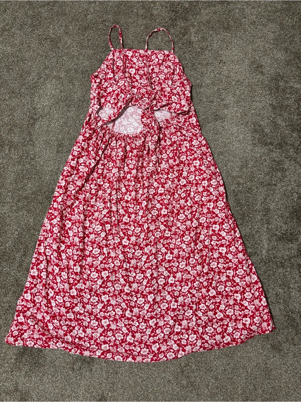 Women’s Linen Red Floral Button-Front Midi Sundress